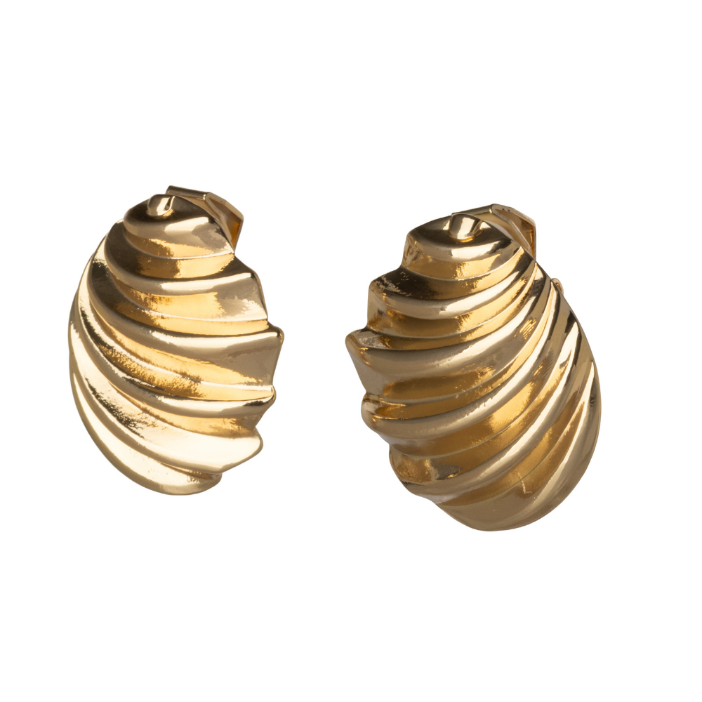 Gold Ornate Shell Clip On Stud Earrings