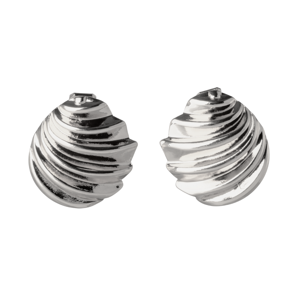 Silver Ornate Shell Clip On Stud Earrings