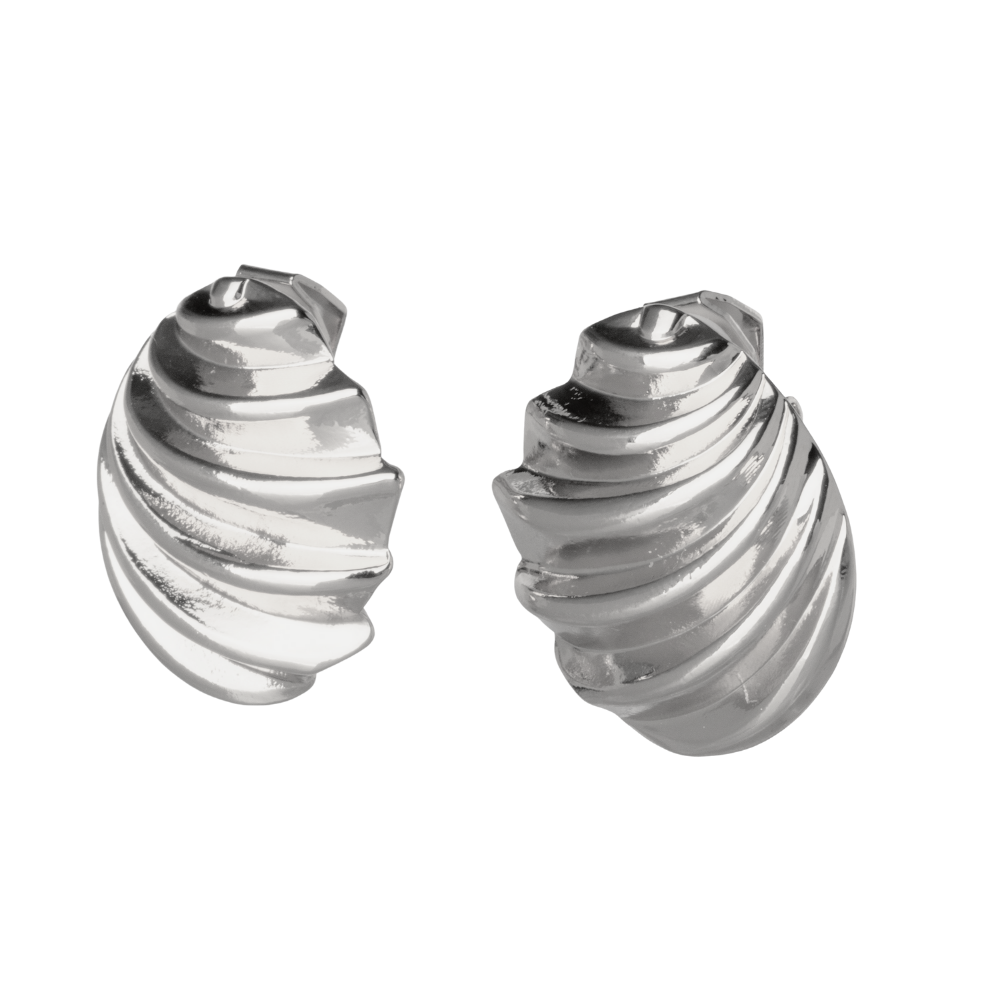 Silver Ornate Shell Clip On Stud Earrings