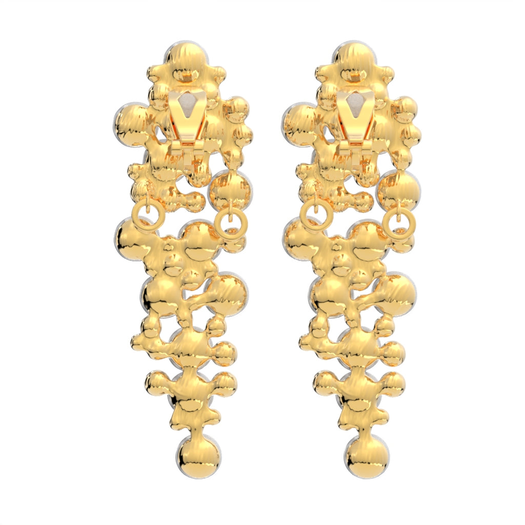 Gold Simulated Pearl and Crystal Cluster Chandelier Clip On Statement Dangling Earrings