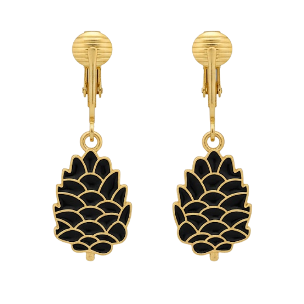 Pine Cone Gold Clip On Dangling Earrings