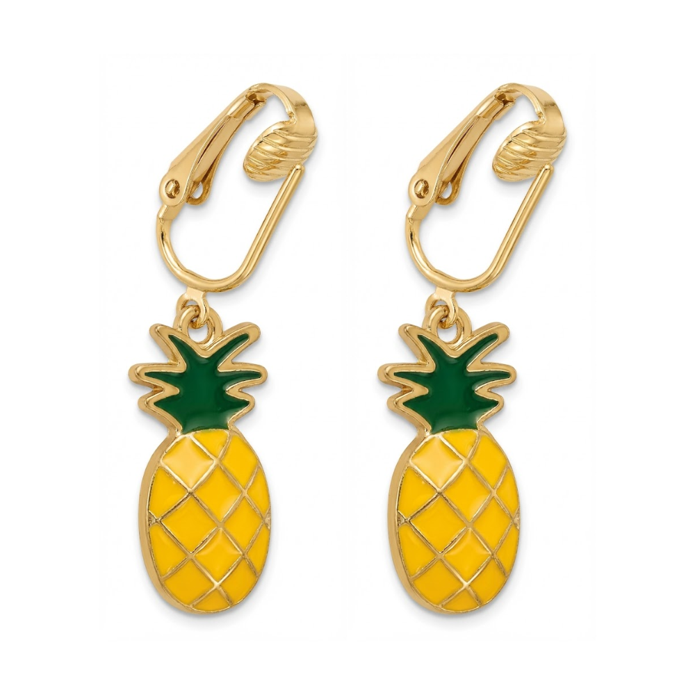 Pineapples Gold Clip On Dangling Earrings