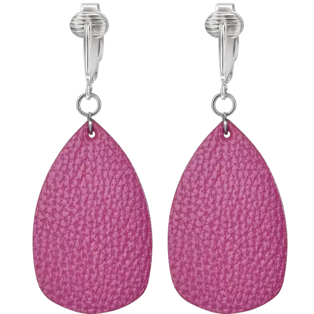 Faux Leather Teardrop Shaped Clip On Dangling Earrings