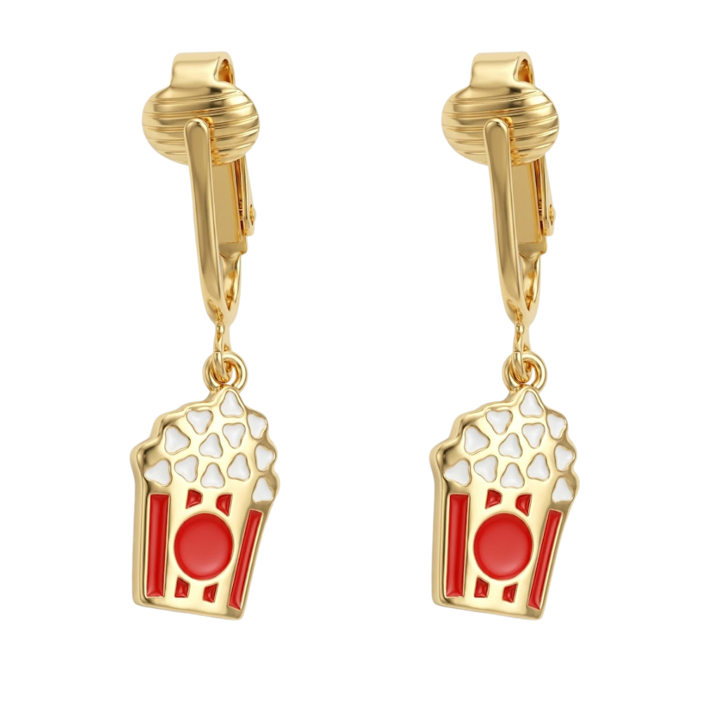 Popcorn Gold Clip On Dangling Earrings