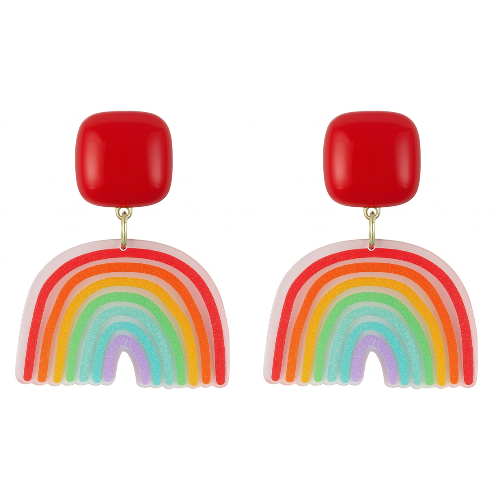 Rainbow Clip On Dangling Earrings