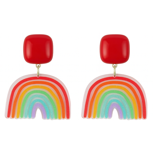 Rainbow Clip On Dangling Earrings