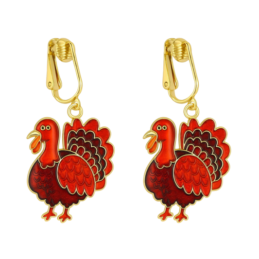 Red Turkey Gold Clip On Dangling Earrings