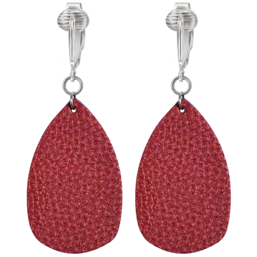 Faux Leather Teardrop Shaped Clip On Dangling Earrings