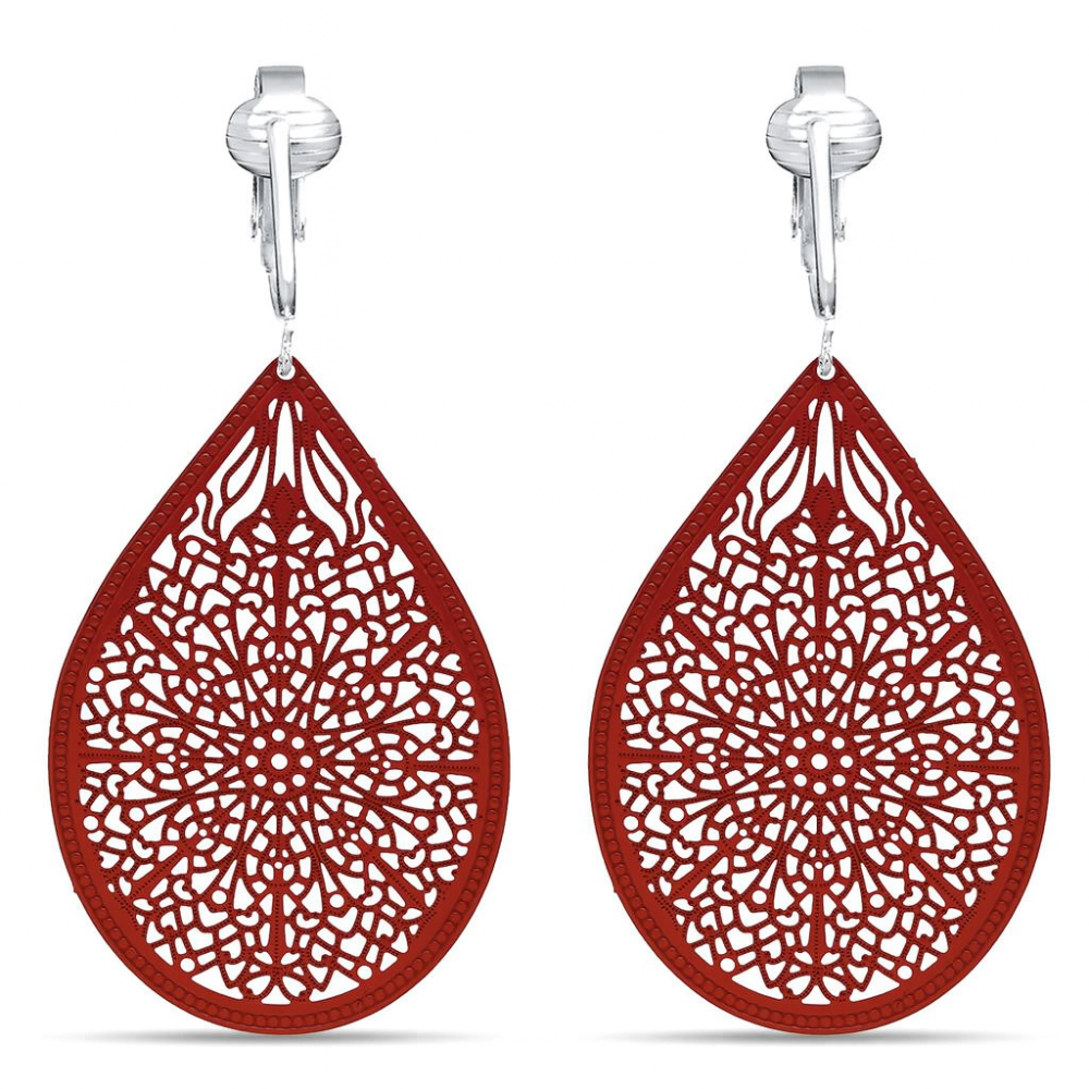 Large Filigree Clip On Dangling Earrings