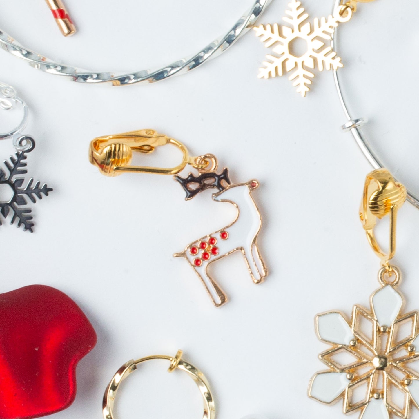 Reindeer Gold Clip On Dangling Earrings