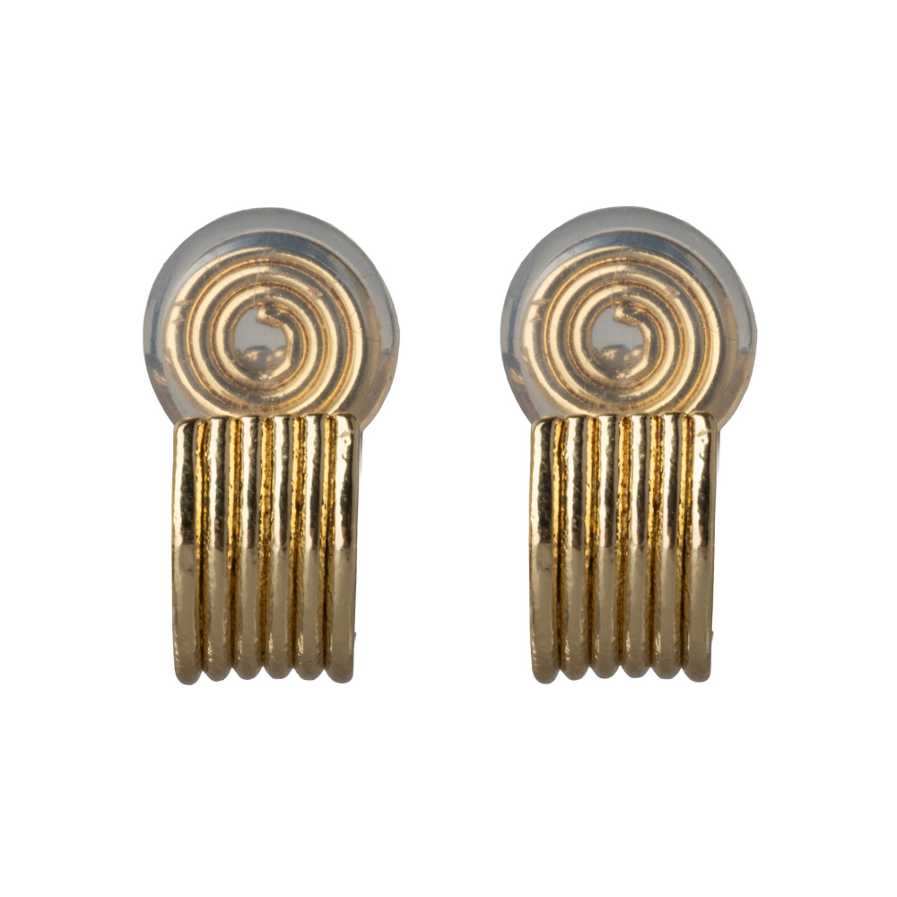 Gold Mosquito Coil Clip On Ribbed Hoop Earrings
