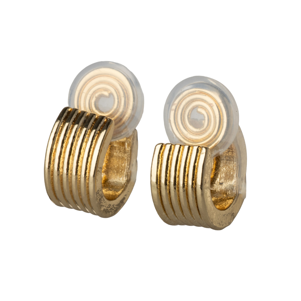 Gold Mosquito Coil Clip On Ribbed Hoop Earrings