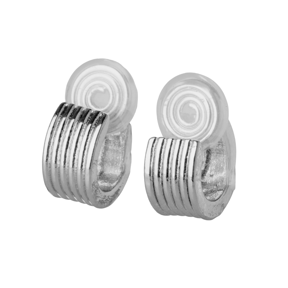 Silver Mosquito Coil Clip On Ribbed Hoop Earrings