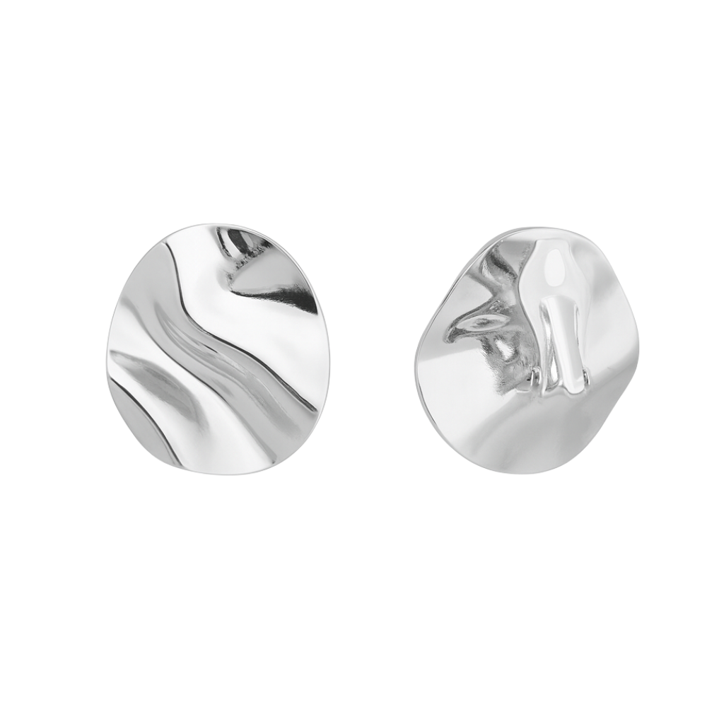 Silver Rippled Disc Clip On Stud Earrings