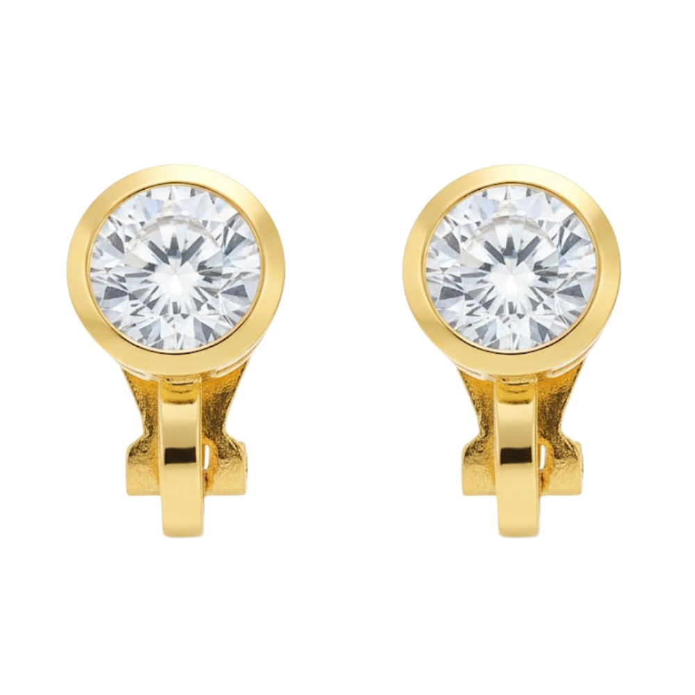 Gold Round Crystal Clip On Stud Earrings