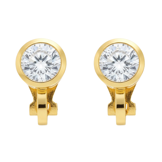 Gold Round Crystal Clip On Stud Earrings
