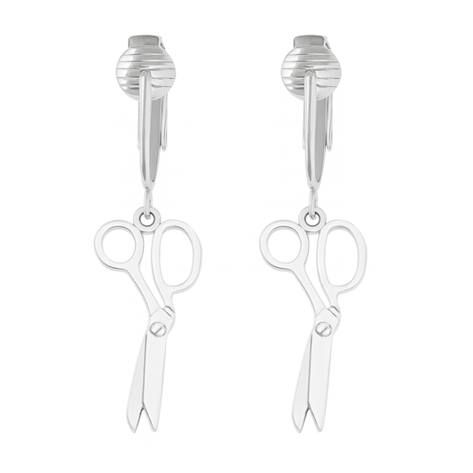 Silver Scissors Clip On Dangling Earrings