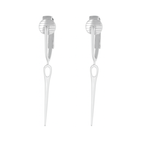 Silver Sewing Needle Clip On Dangling Earrings
