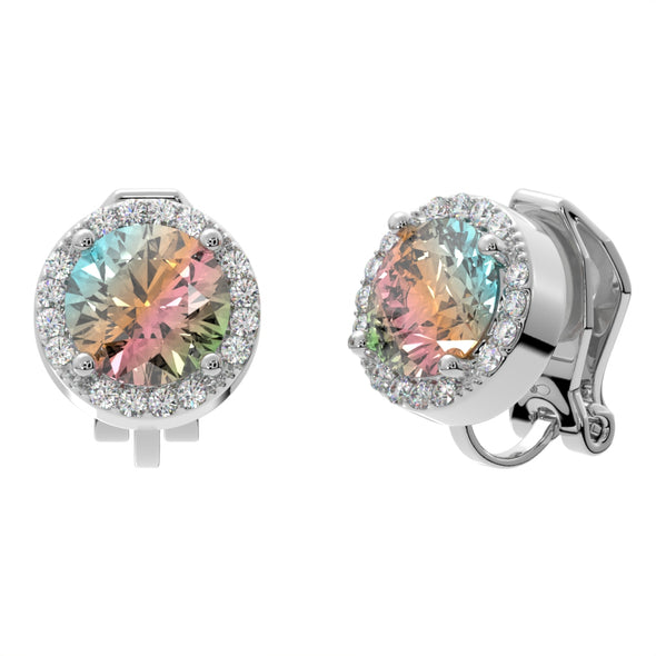 Round Halo Crystal Clip On Stud Earrings
