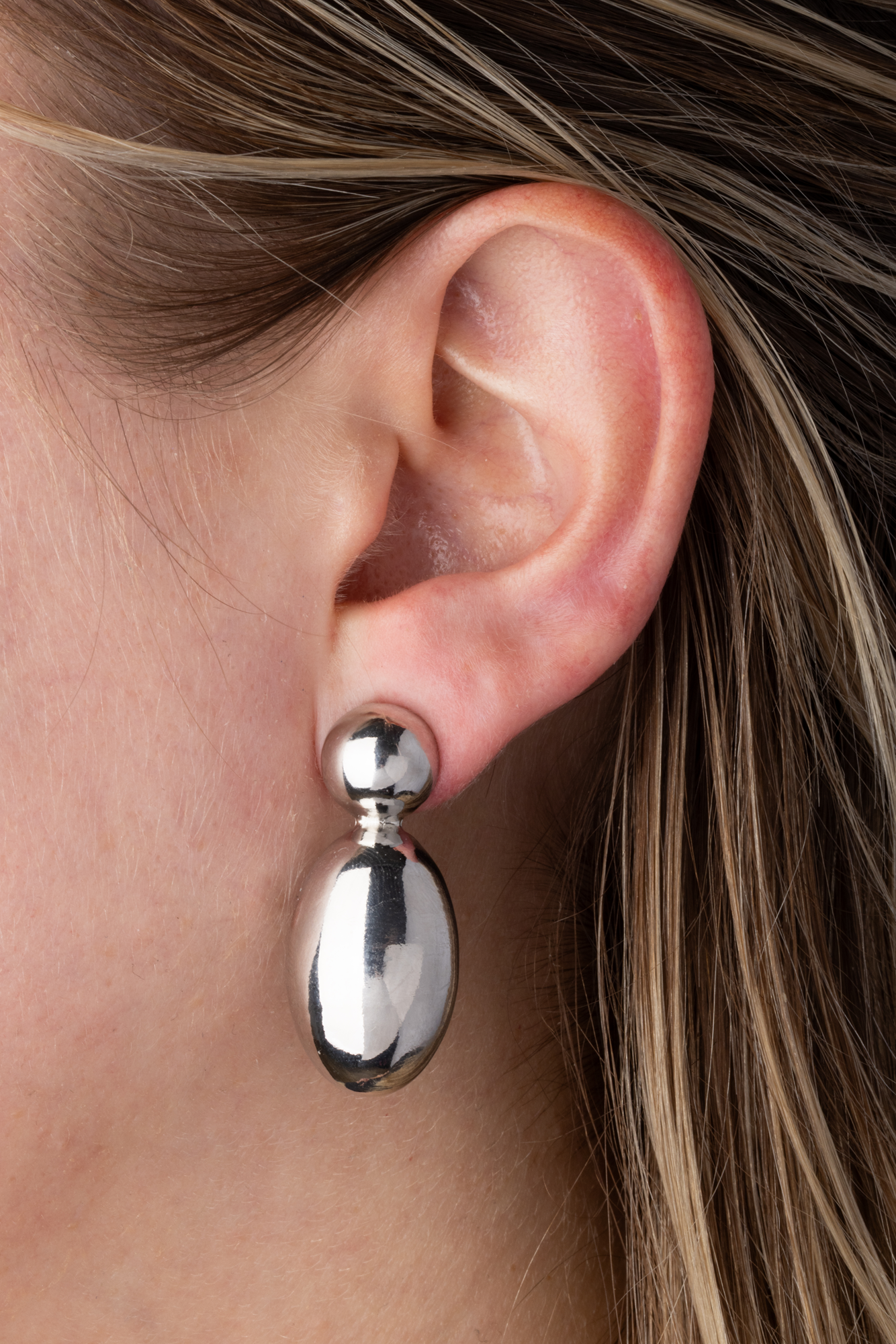 Silver Oval Clip On Statement Dangling Earrings