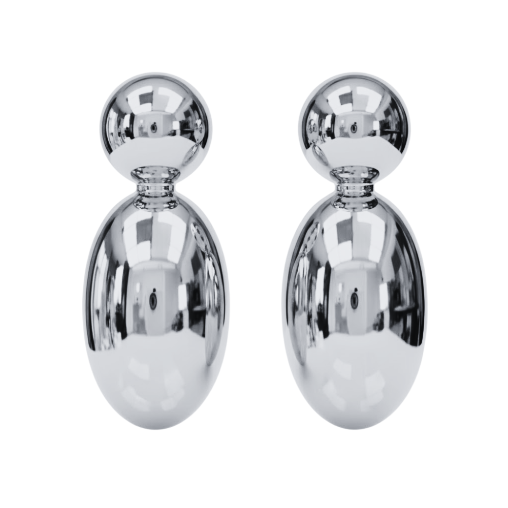 Silver Oval Clip On Statement Dangling Earrings