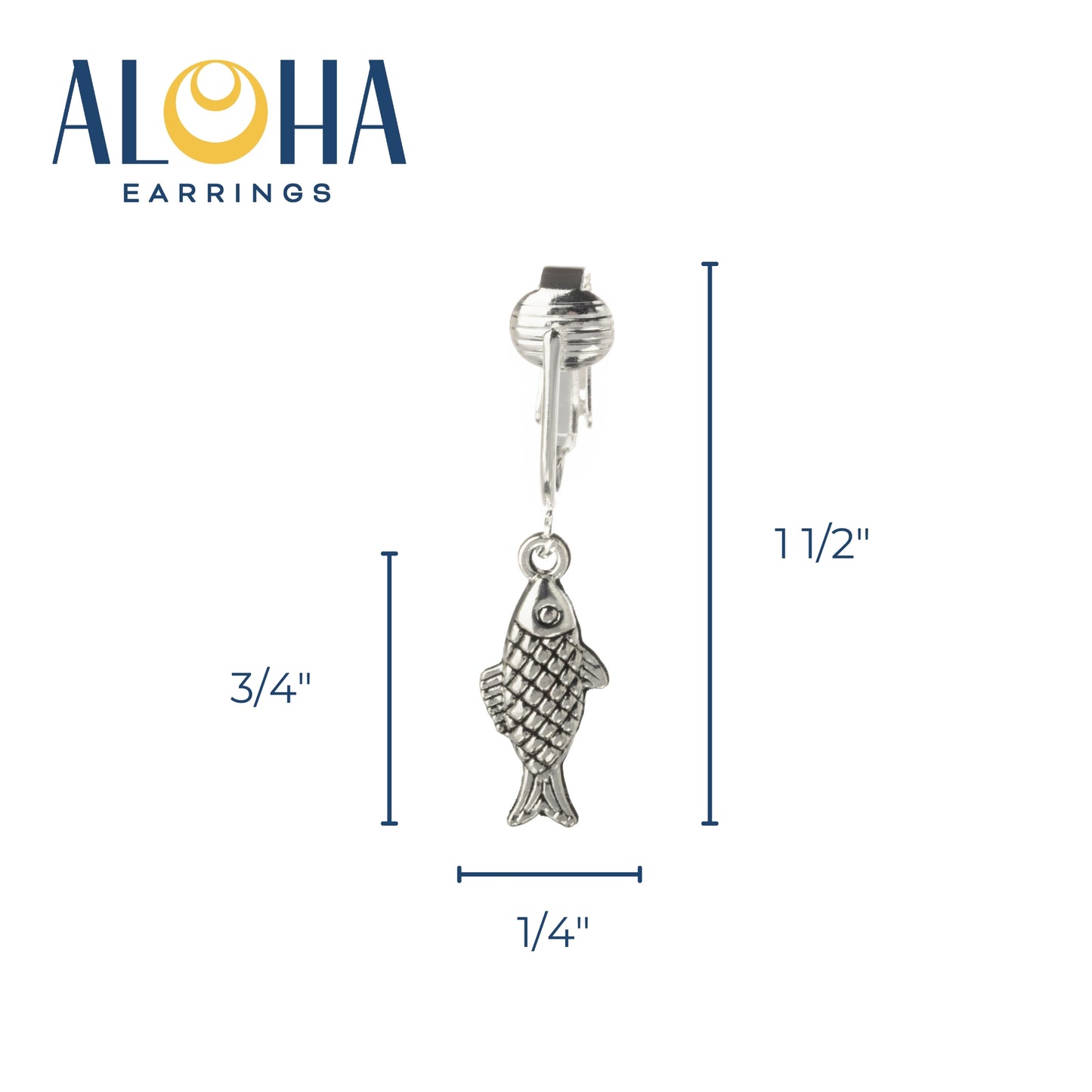 Silver Fish Clip On Dangling Earrings