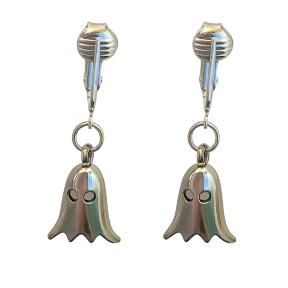 Silver Ghosts Clip On Dangling Earrings