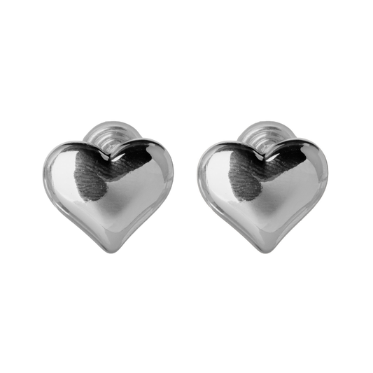 Silver Puffy Heart Mosquito Coil Clip On Stud Earrings