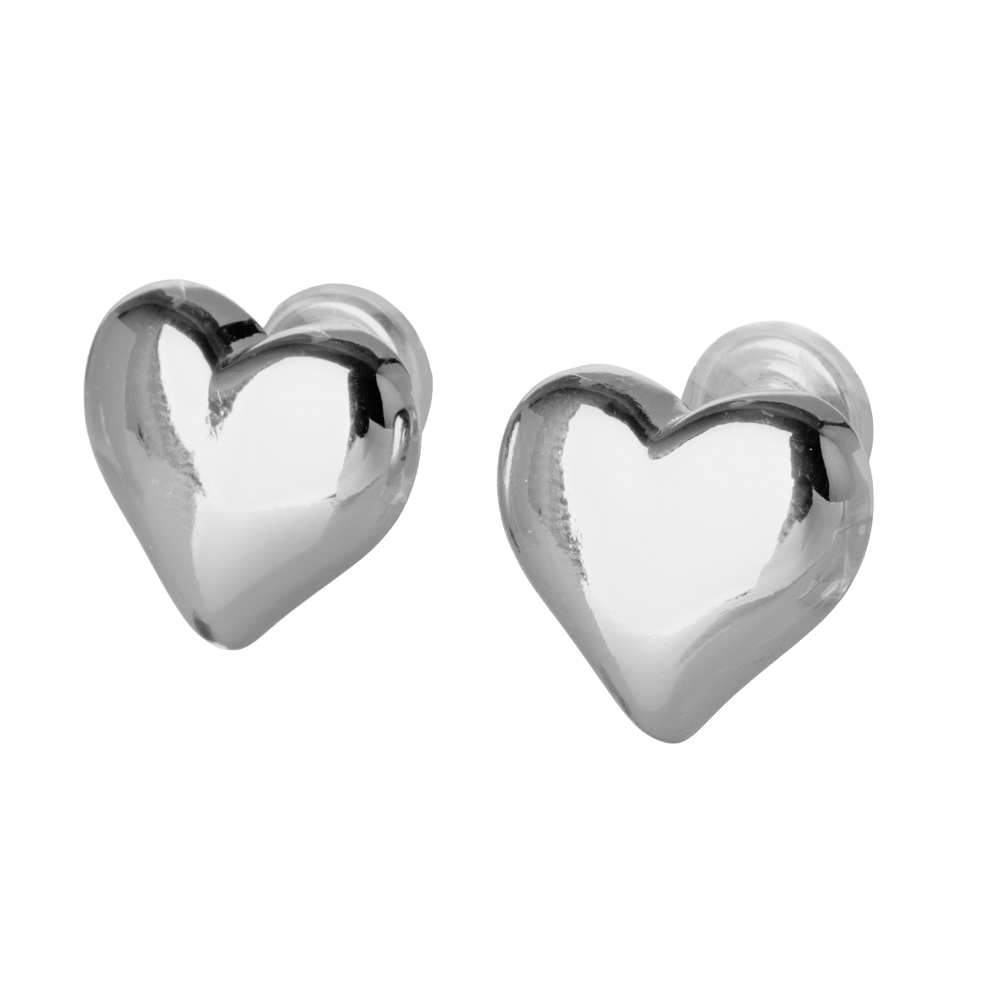 Silver Puffy Heart Mosquito Coil Clip On Stud Earrings