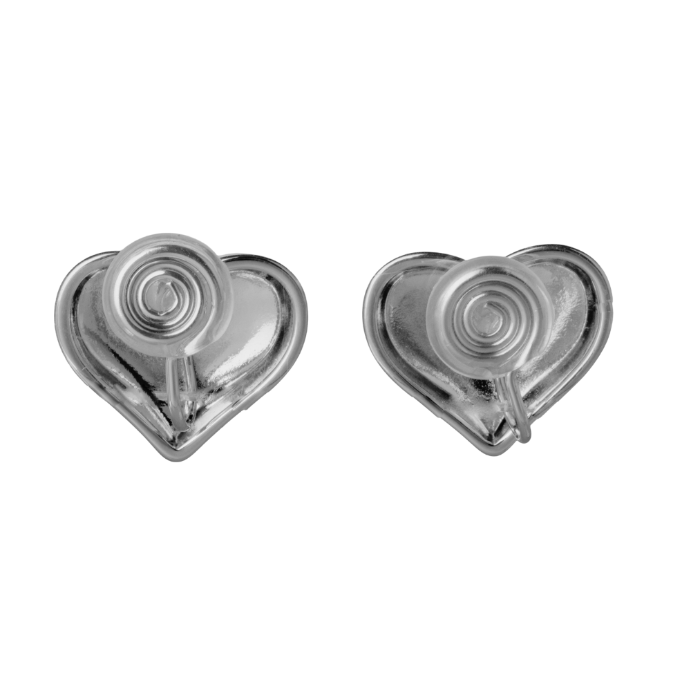 Silver Puffy Heart Mosquito Coil Clip On Stud Earrings