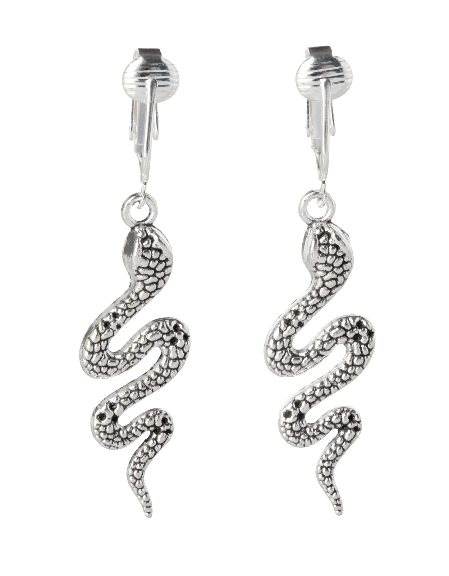 Silver Snake Clip On Dangling Earrings
