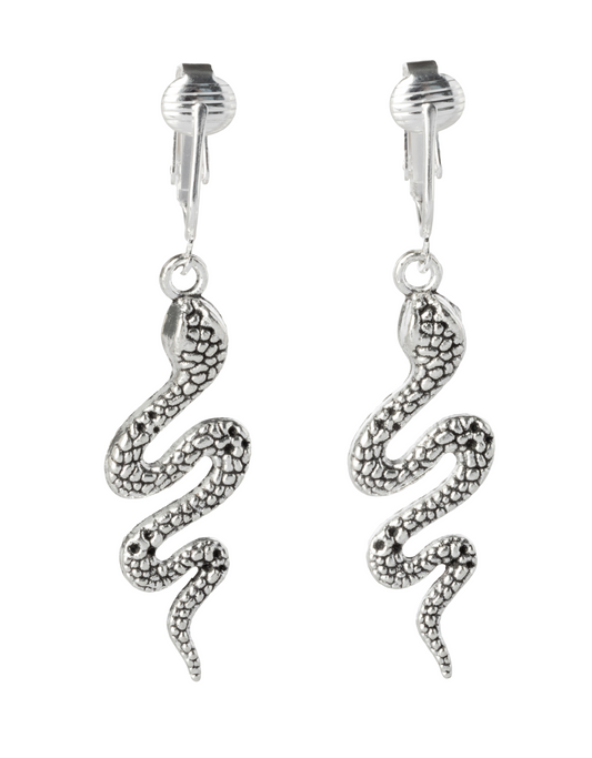 Silver Snake Clip On Dangling Earrings