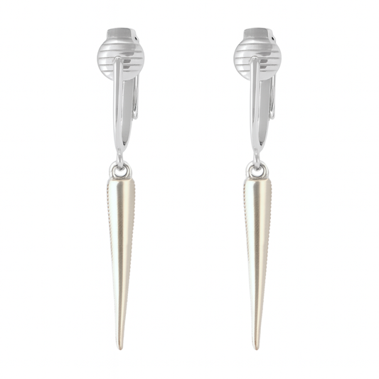 Silver Spike Clip On Dangling Earrings