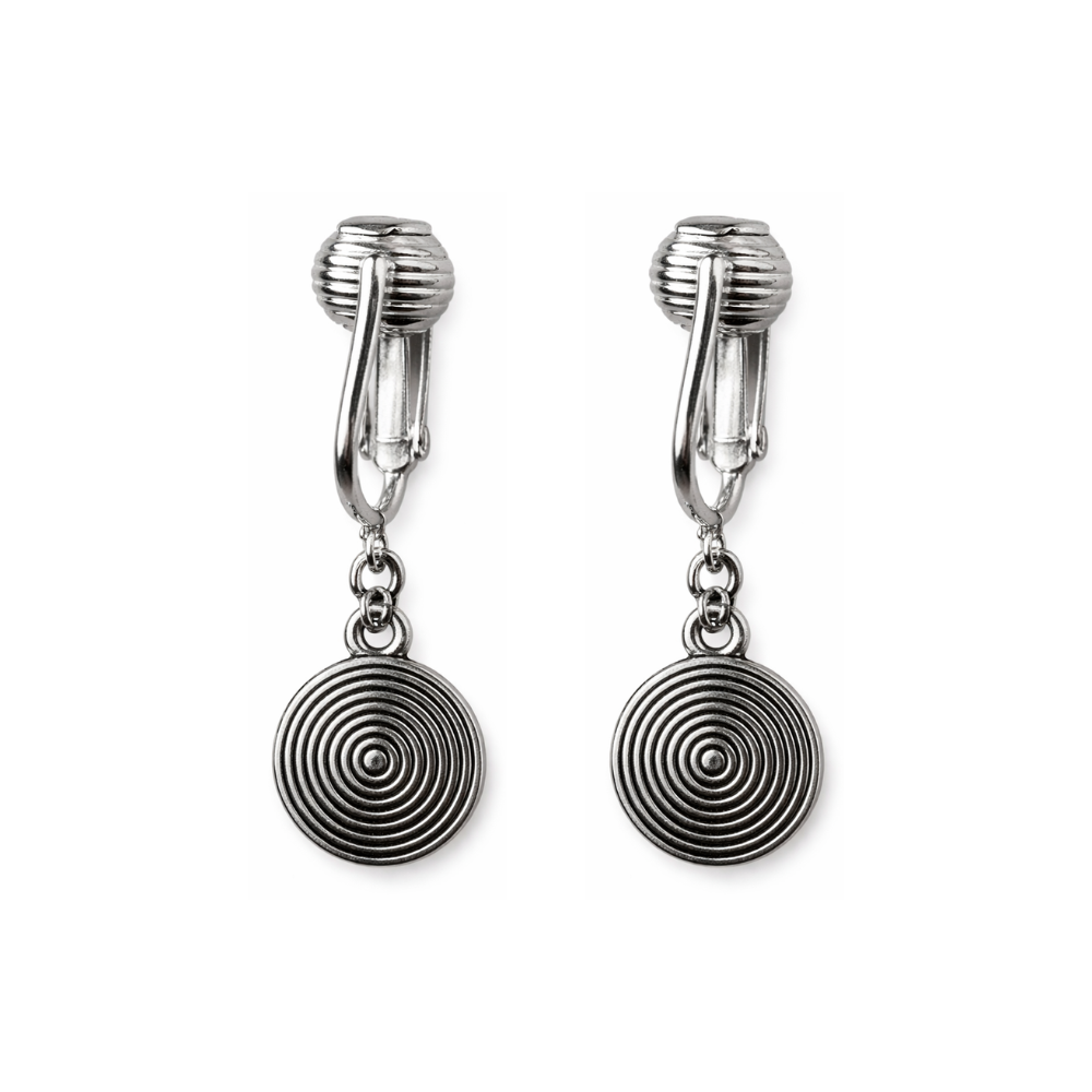 Silver Spiral Circle Clip On Dangling Earrings