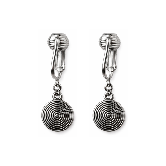 Silver Spiral Circle Clip On Dangling Earrings