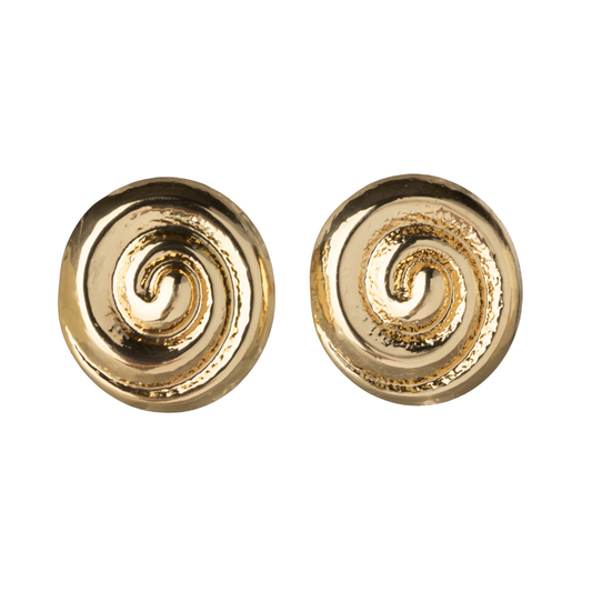 Gold Spiral Clip On Stud Earrings