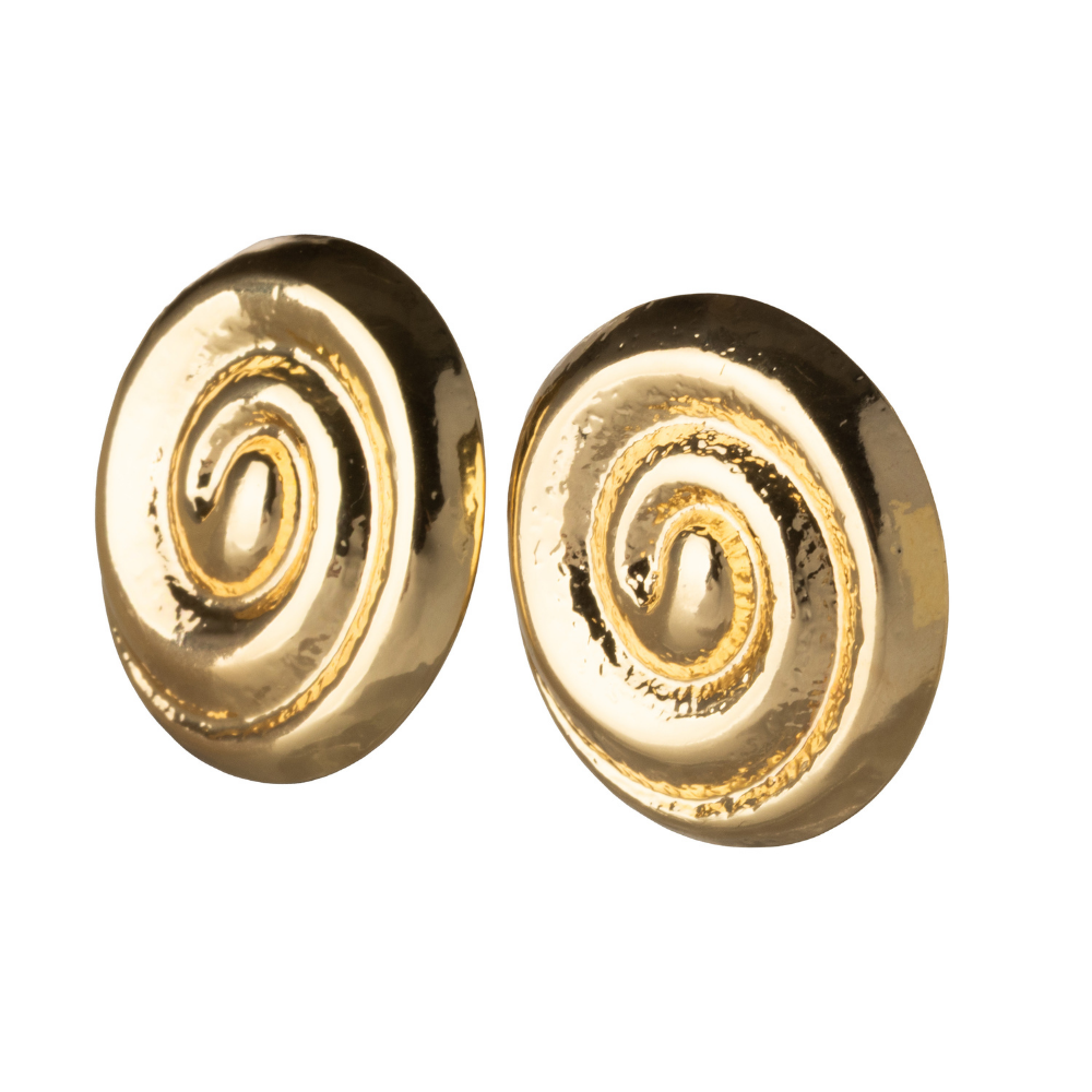 Gold Spiral Clip On Stud Earrings