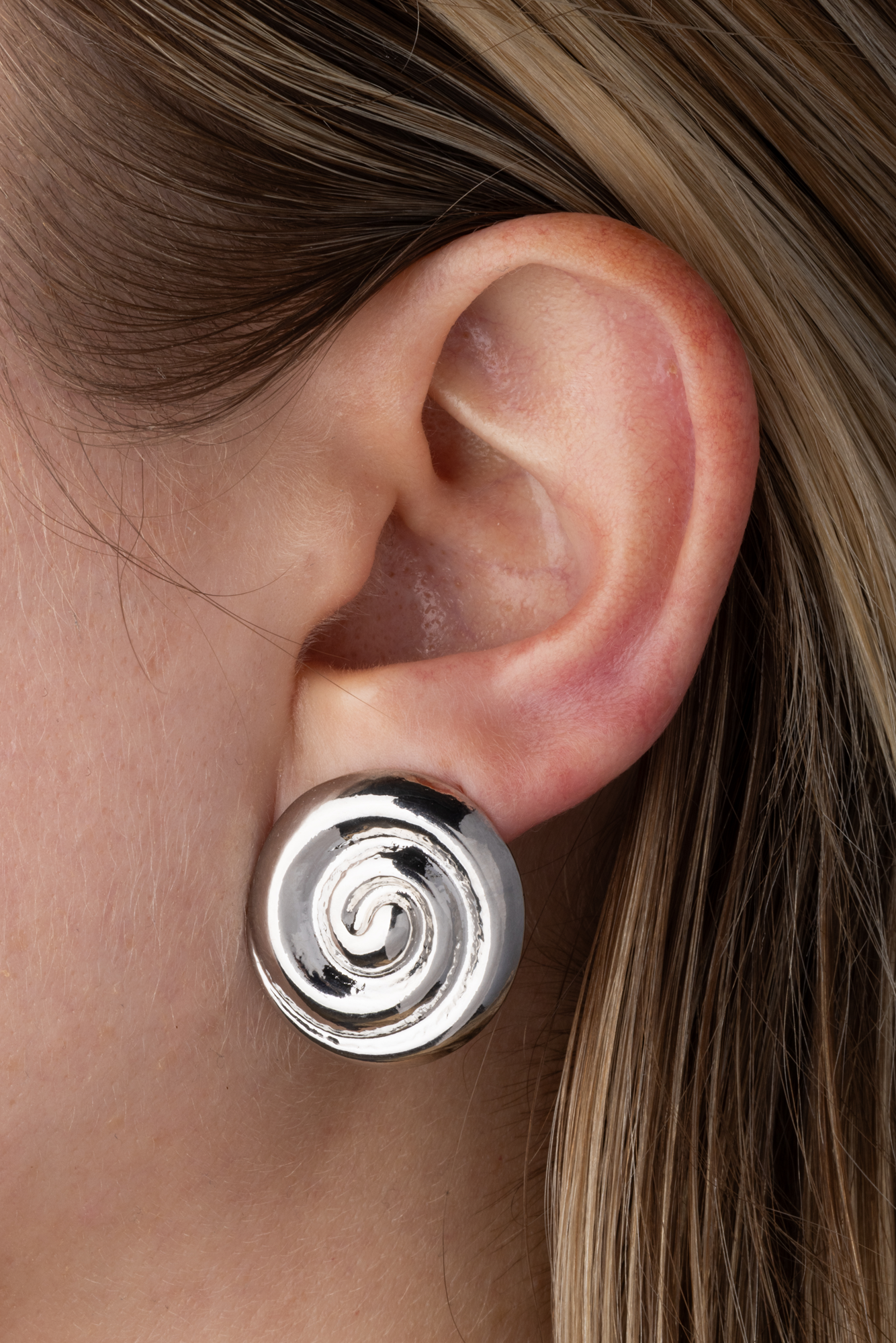 Silver Spiral Clip On Stud Earrings