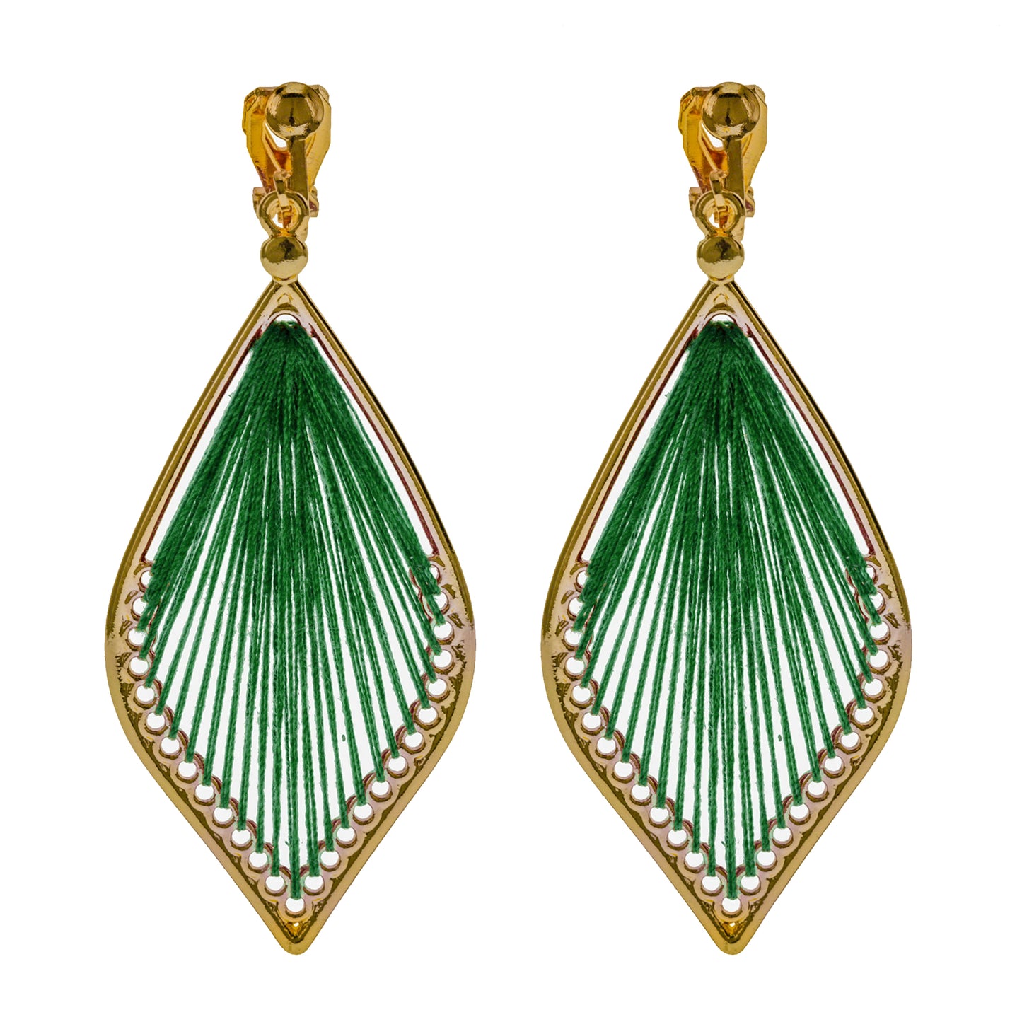 Gold Stringed Teardrop Clip On Dangling Earrings