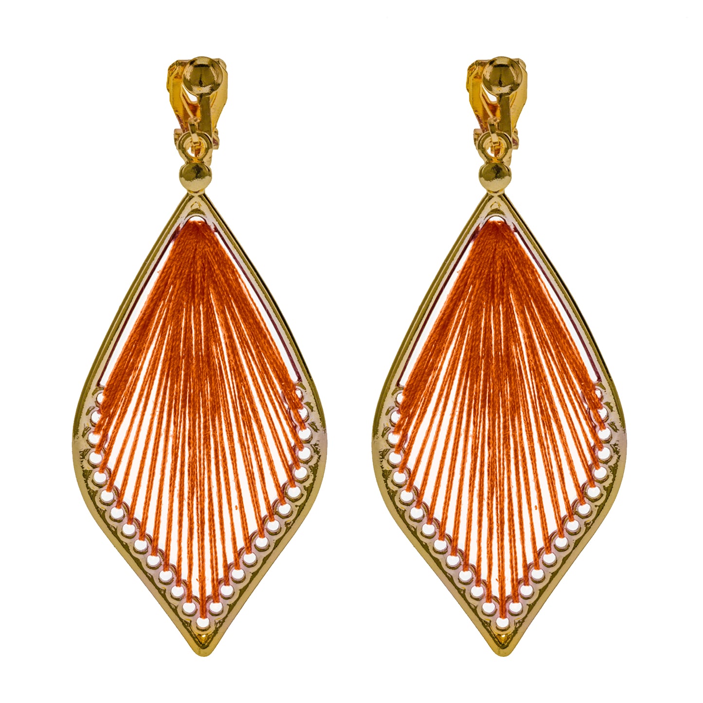 Gold Stringed Teardrop Clip On Dangling Earrings
