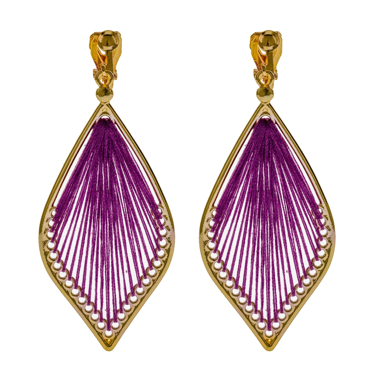 Gold Stringed Teardrop Clip On Dangling Earrings