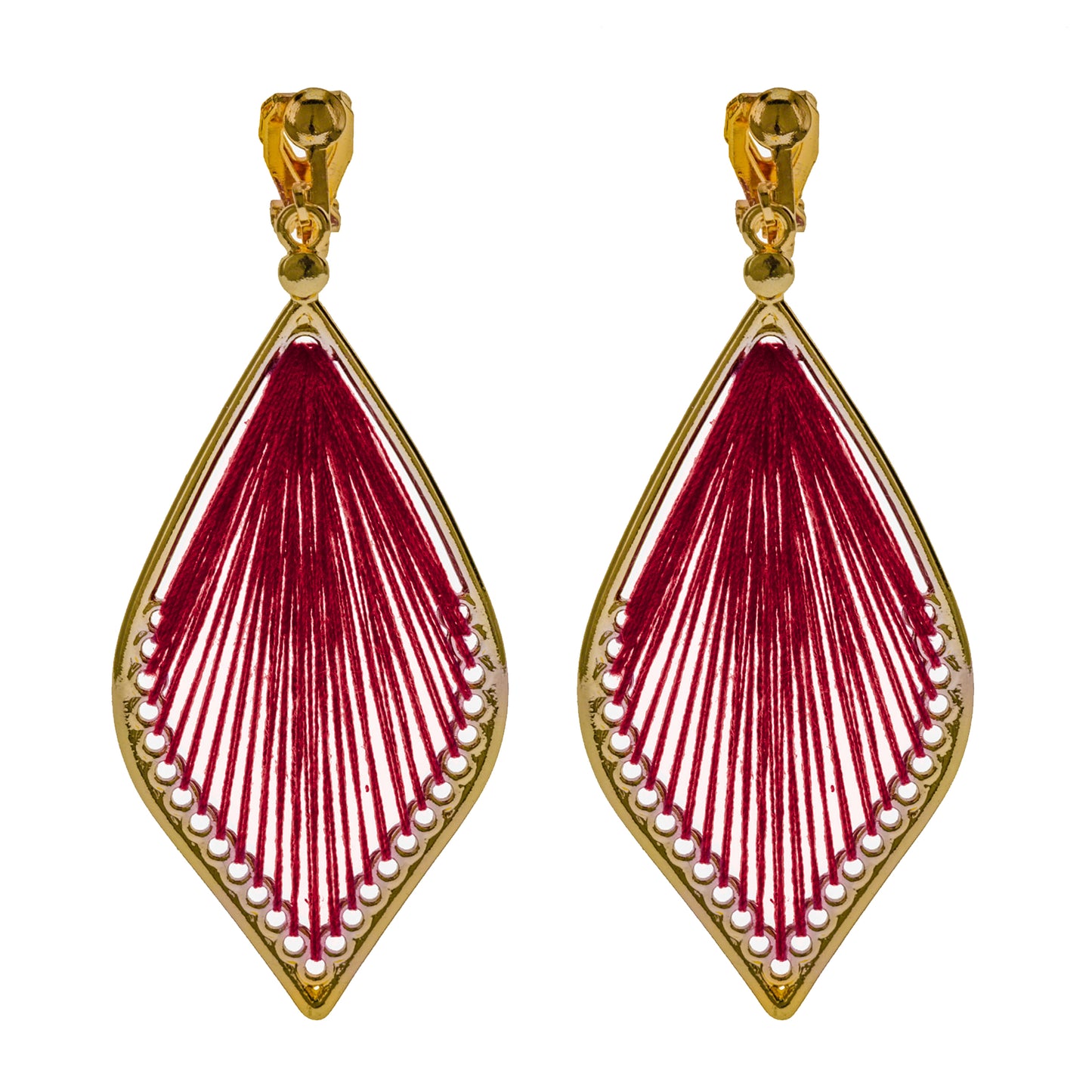 Gold Stringed Teardrop Clip On Dangling Earrings