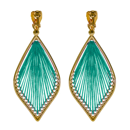 Gold Stringed Teardrop Clip On Dangling Earrings