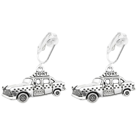 Silver Taxi Clip On Dangling Earrings