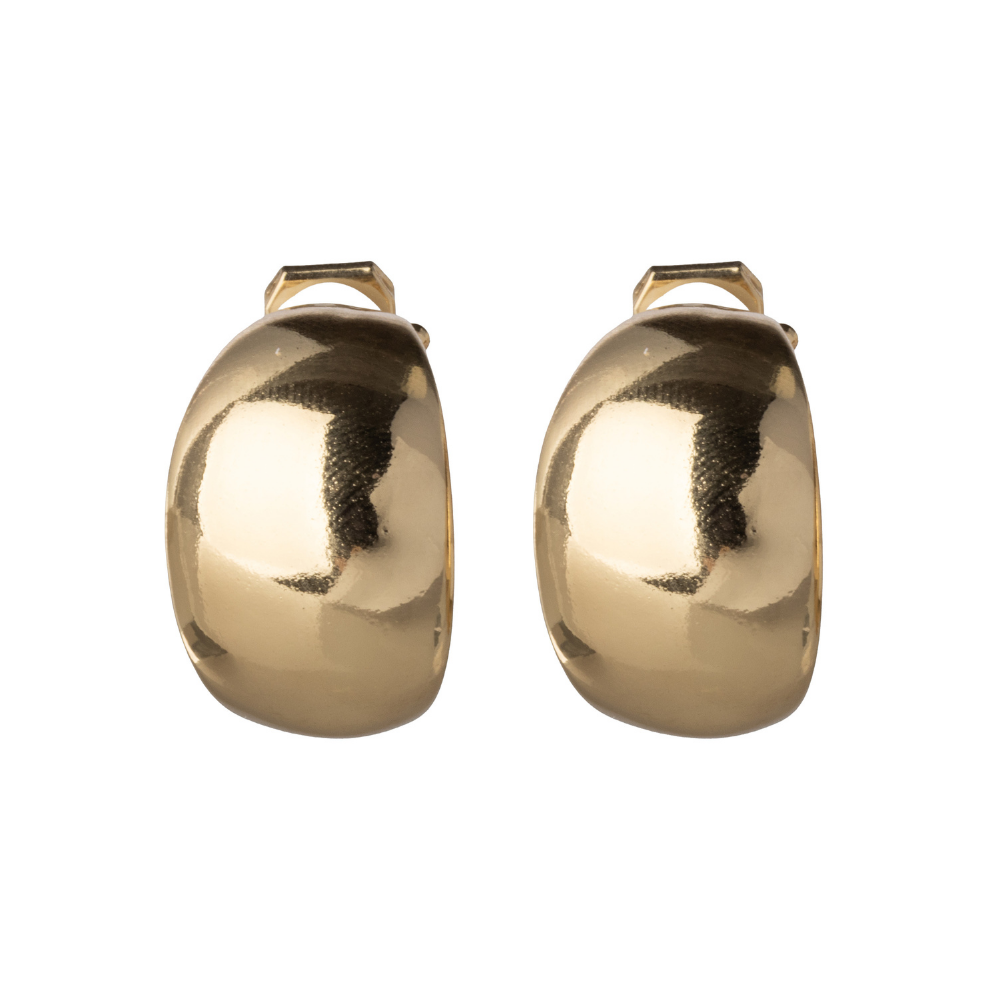 Gold Thick Polished Clip On Hoop Earrings