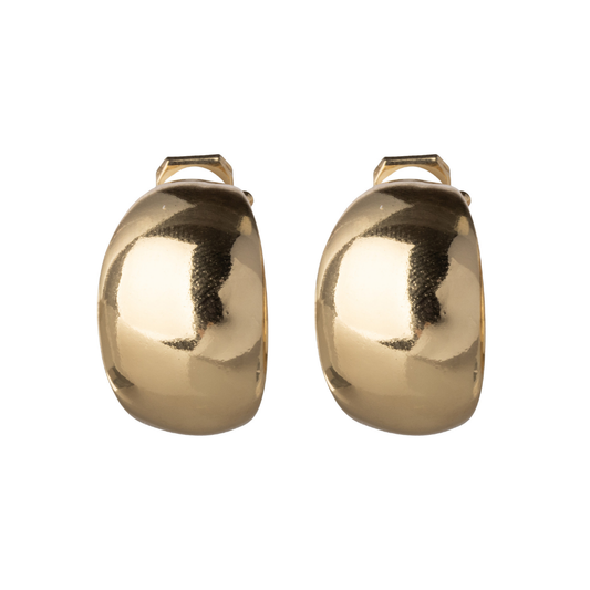 Gold Thick Polished Clip On Hoop Earrings