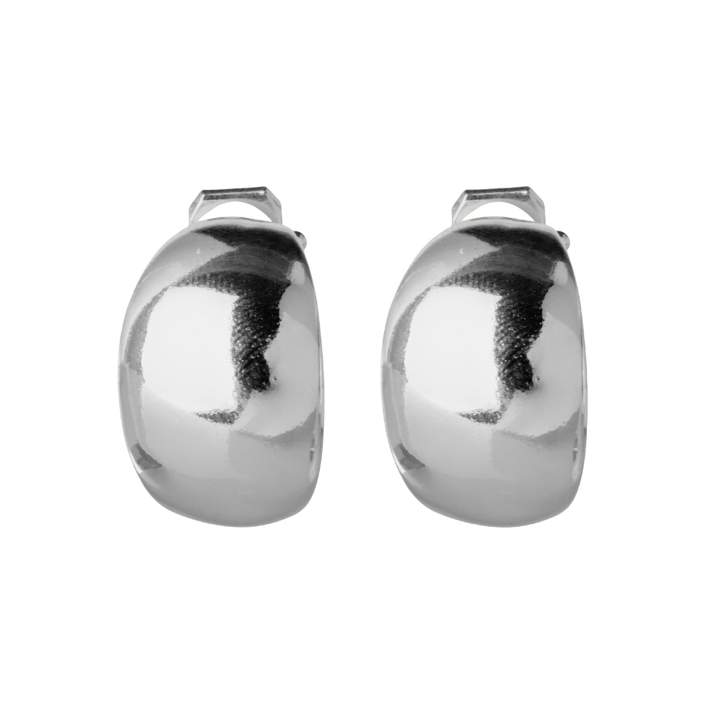 Silver Thick Polished Clip On Hoop Earrings