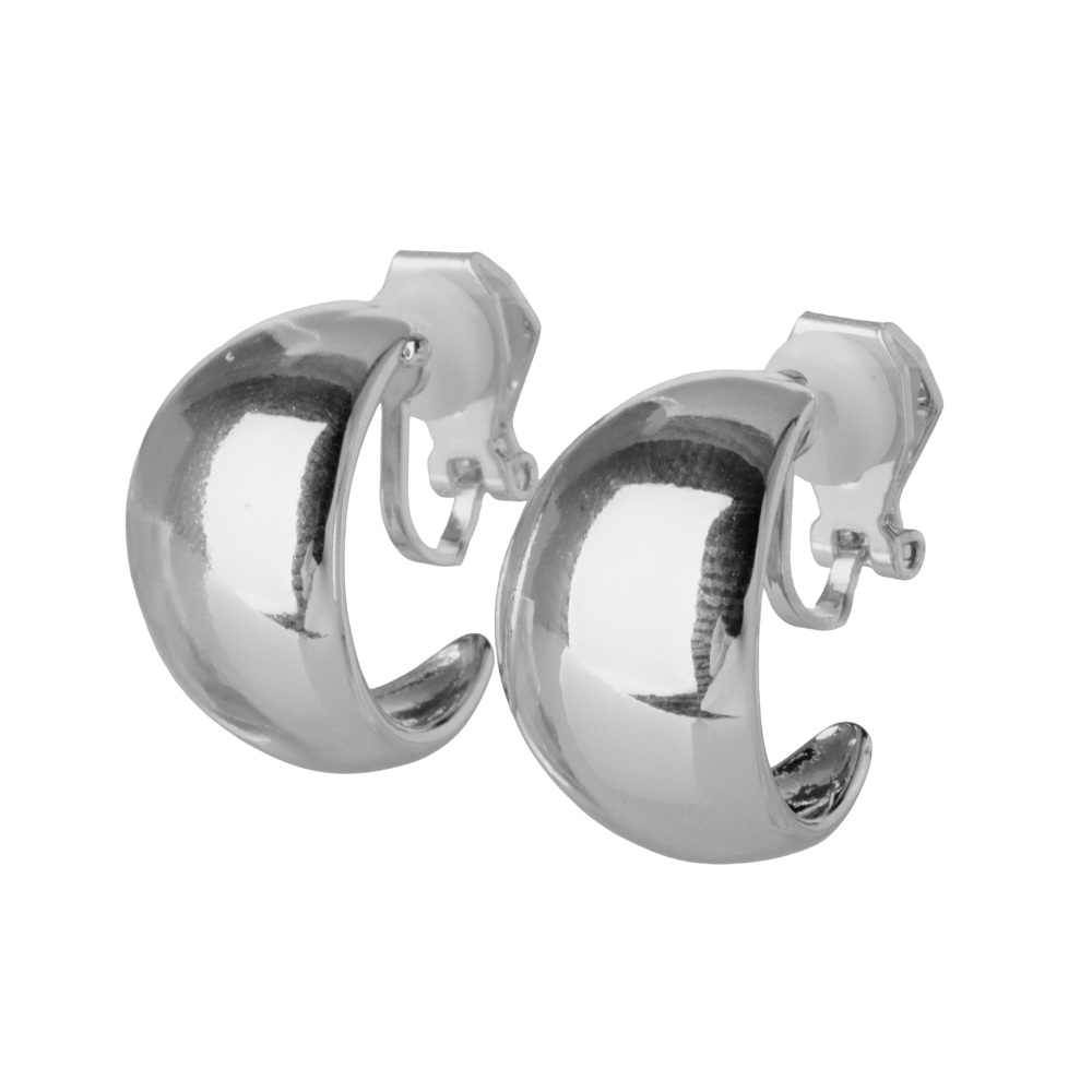 Silver Thick Polished Clip On Hoop Earrings