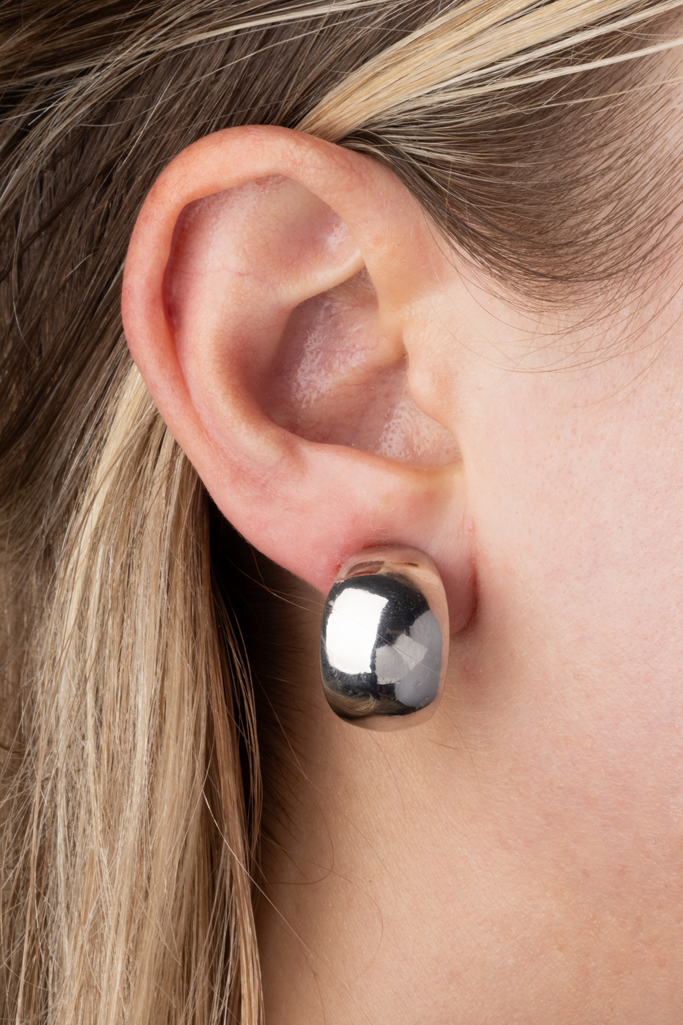 Silver Thick Polished Clip On Hoop Earrings