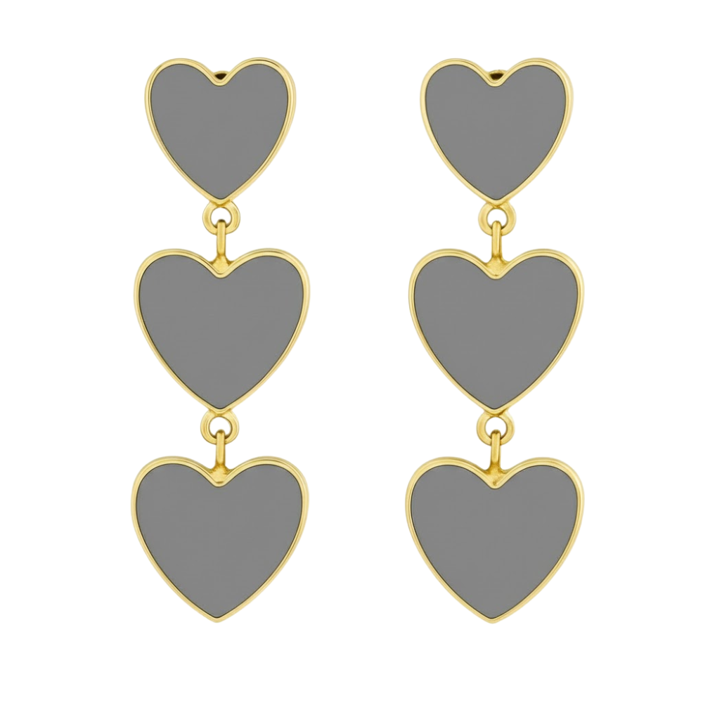 Gold Triple Heart Clip On Dangling Earrings
